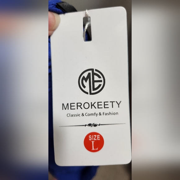 Merokeety Royal Blue Long Flare Sleeves Boho Dress Size L - Picture 6 of 14